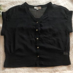 Black sheer short sleeve with gold button up small